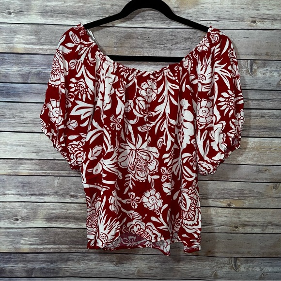 Knox Rose Lined Hawaiian Print Top Off Shoulder Size Large NWOT C2 - Picture 3 of 4